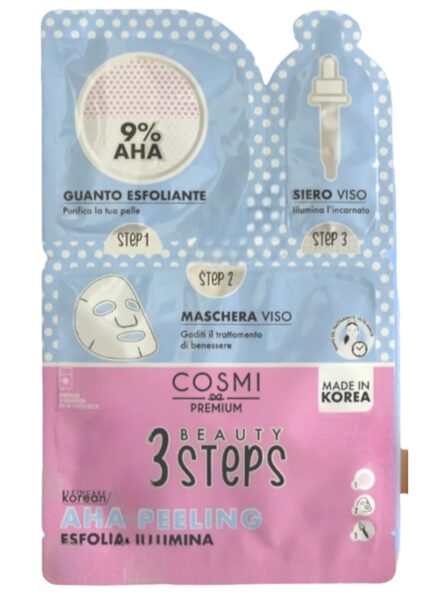 COSMI PREMUIM AHA PEELING BEAUTY 3 STEPS KOREAN SKINCARE 3-Soļu pīlinga maska sejai ar 9% AHA skābēm