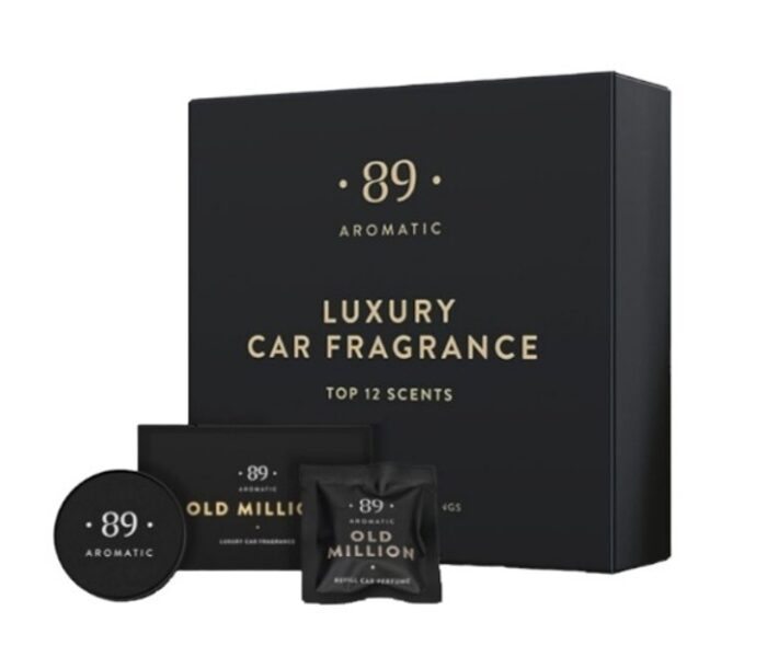 AROMATIC • 89 • LUXURY CAR FRAGRANCE SET Komplekts: auto gaisa atsvaidzinātājs -1 metāla turētājs +12 gab. smaržu kapsulas