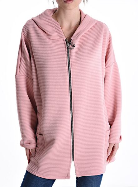 Elastīga brīva laika jaka ar kapuci, roza L/XL