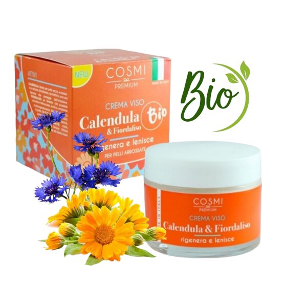 COSMI PREMUIM CALENDULA CORNFLOWER FACE CREAM BIO Barojošs sejas krēms ar kliņģerīti un rudzupuku, 50ml