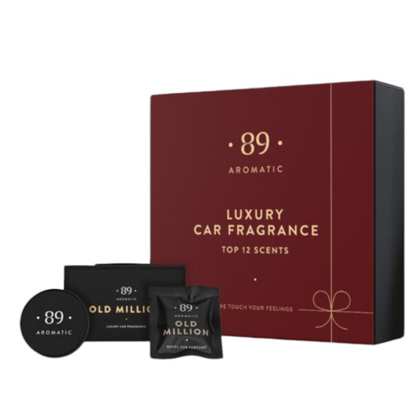 AROMATIC • 89 • LUXURY CAR FRAGRANCE SET CHRISTMAS EDITION Komplekts: auto gaisa atsvaidzinātājs -1 metāla turētājs +12 gab. smaržu kapsulas