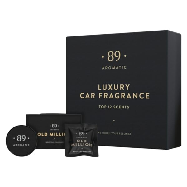 AROMATIC • 89 • LUXURY CAR FRAGRANCE SET Komplekts: auto gaisa atsvaidzinātājs -1 metāla turētājs +12 gab. smaržu kapsulas