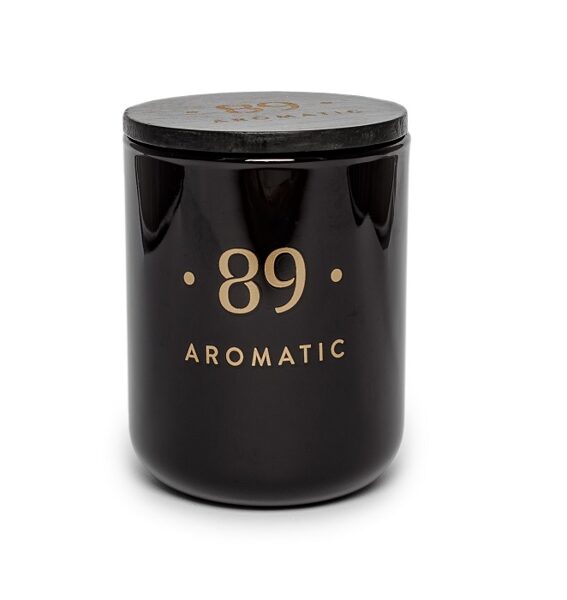 AROMATIC • 89 • MAJESTY SCENTED PALM WAX CANDLE GLASS 12*Ø9cm Aromātiskā svece stikla traukā ar vāku, 3 daktis, 25 st.